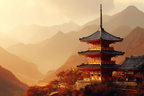 Traditionelle Pagode In Herbstlicher Berglandschaft Bei Sonnenaufgang | Asien | Laender und Reisen