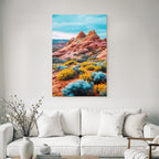 Wunderschöne Wüstenlandschaft Mit Felsformationen Und Gelben Blumen