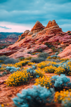 Wunderschöne Wüstenlandschaft Mit Felsformationen Und Gelben Blumen | Europa | Laender und Reisen