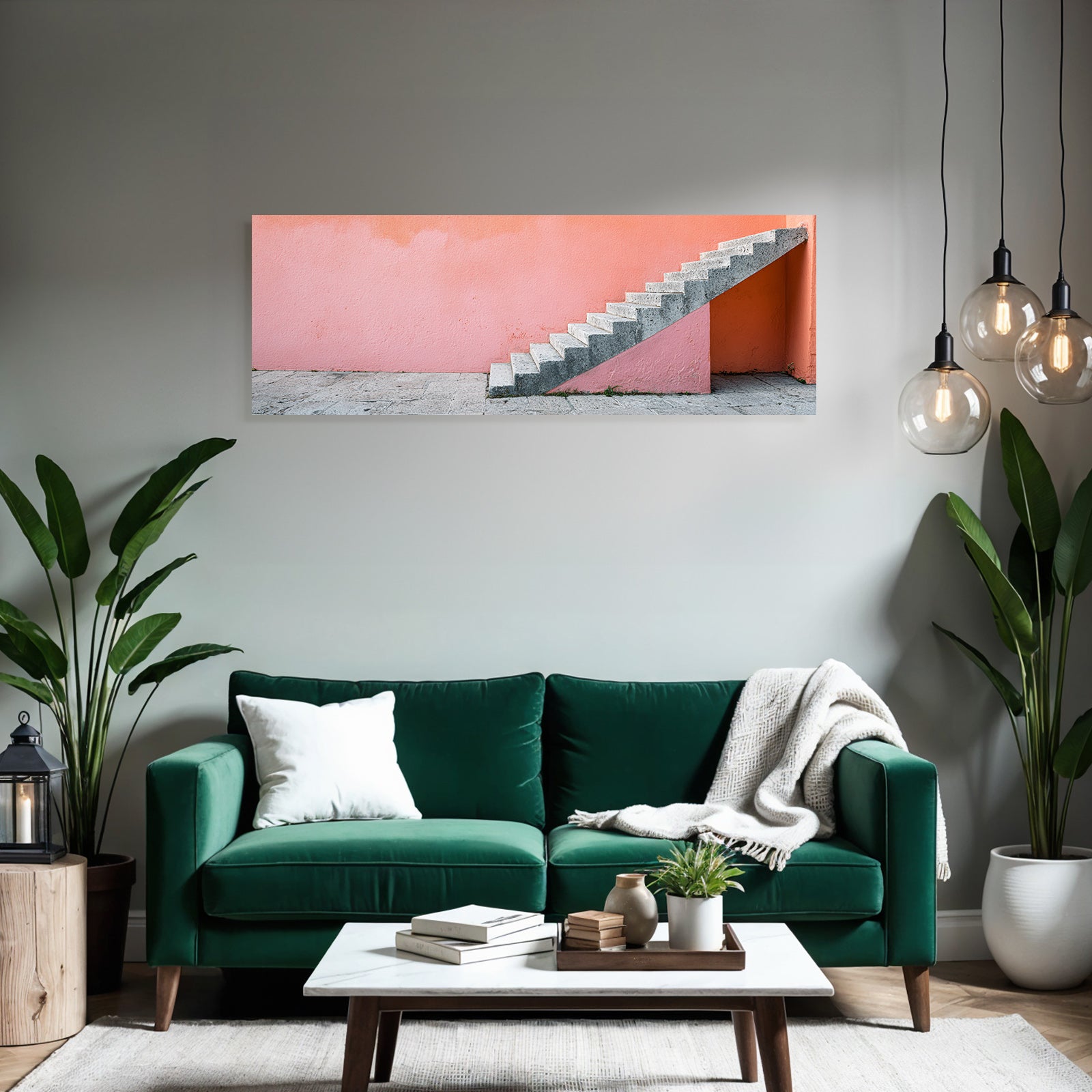 Minimalistische Betontreppe Vor Buntfarbener Wand