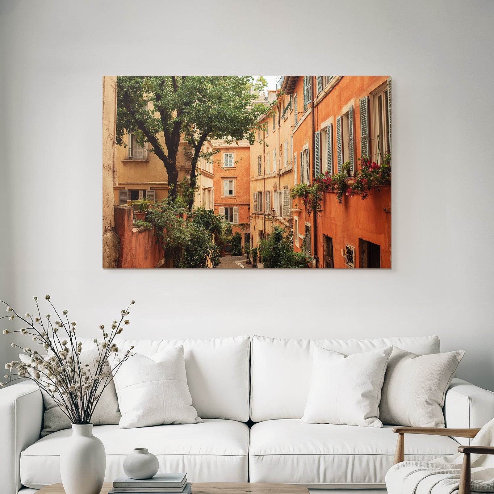 Idyllische Mediterrane Altstadtgasse Mit Bunten Gebäuden Und Pflanzen