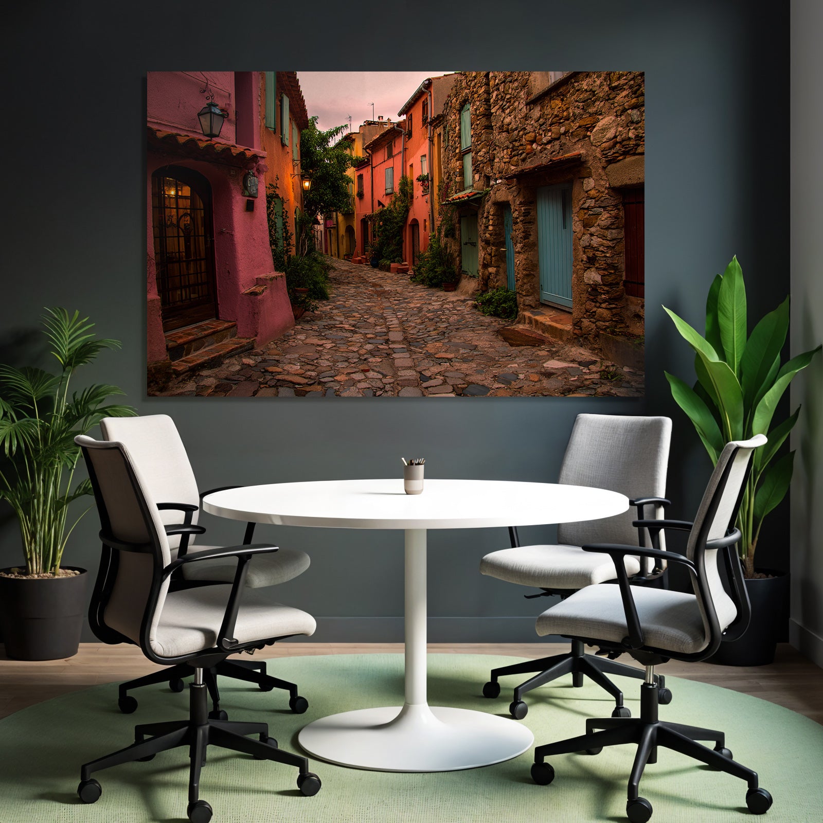 Malerische Gasse Mit Bunten Häusern Und Pflastersteinen Mediterranen Charme