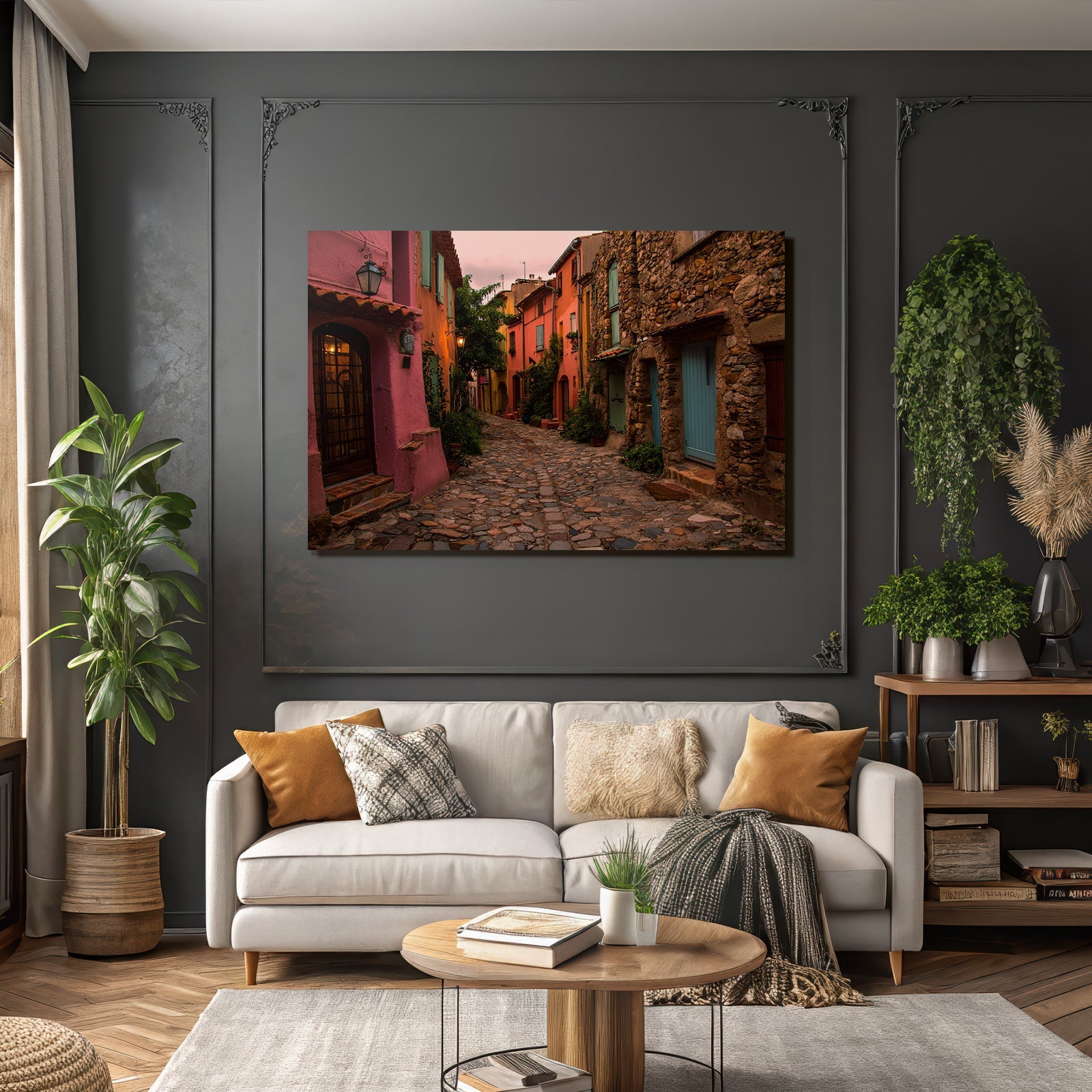 Malerische Gasse Mit Bunten Häusern Und Pflastersteinen Mediterranen Charme