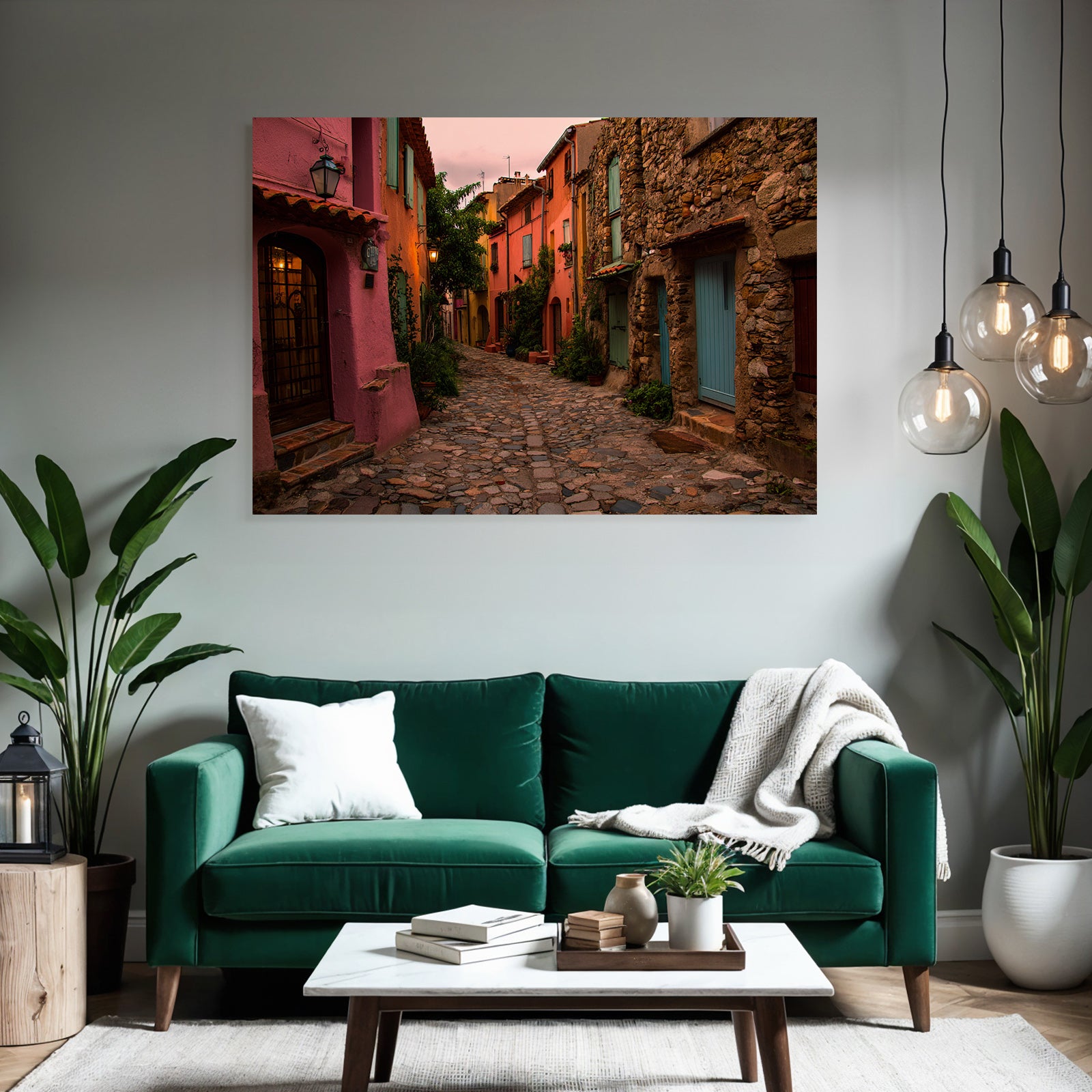 Malerische Gasse Mit Bunten Häusern Und Pflastersteinen Mediterranen Charme