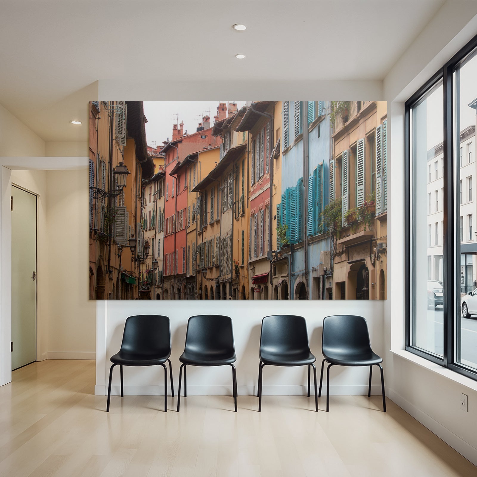 Schmale Gasse Bunte Häuser Und Balkone
