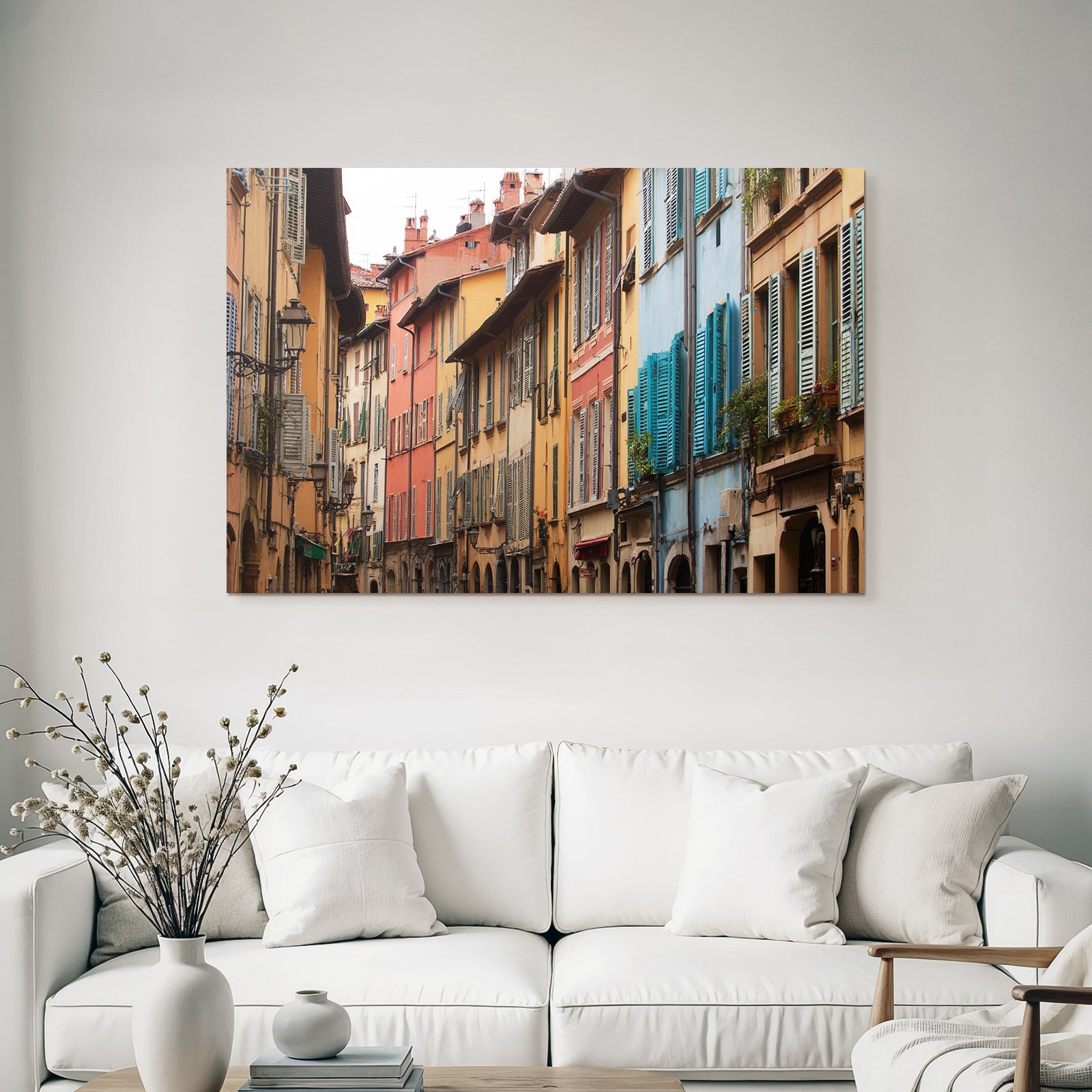 Schmale Gasse Bunte Häuser Und Balkone