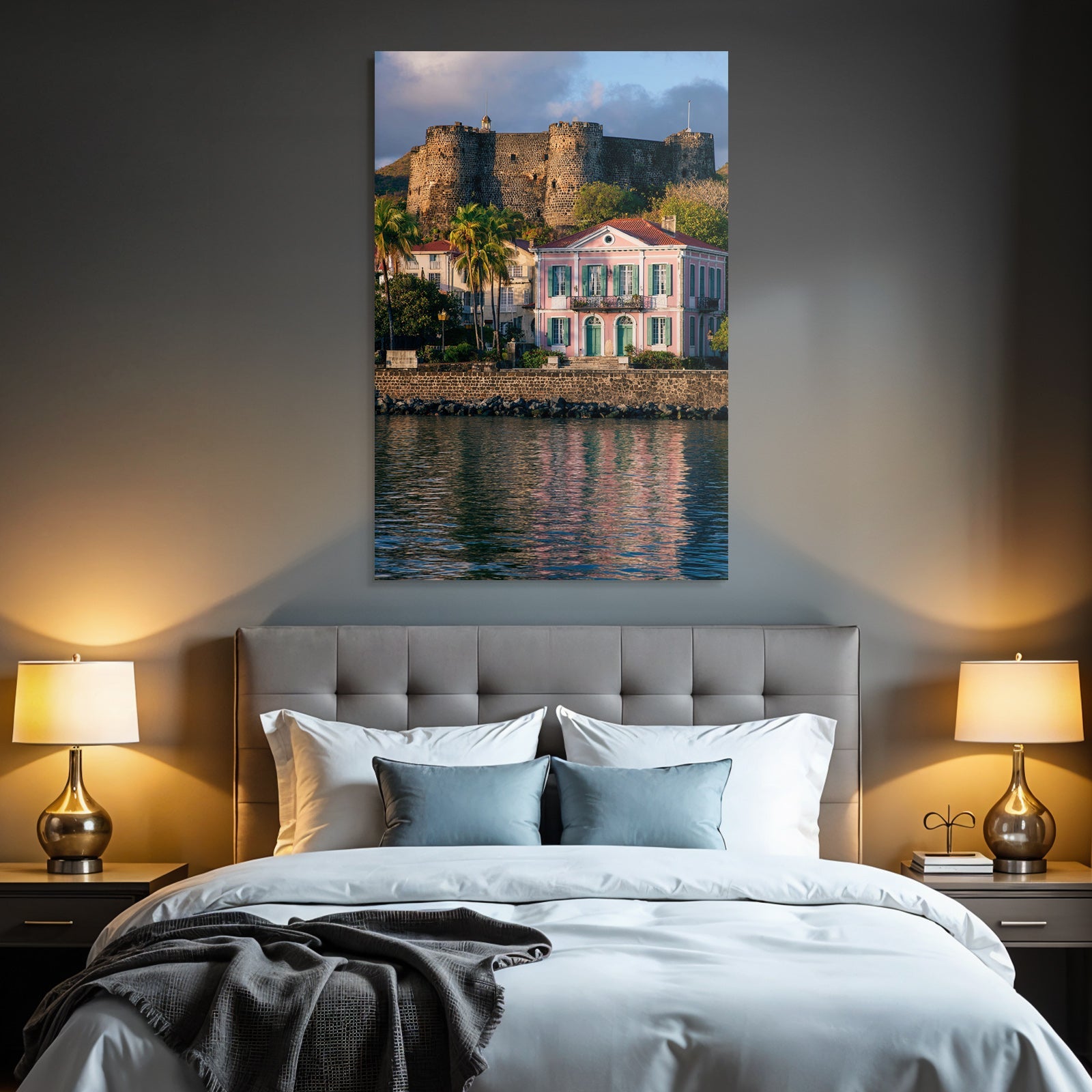 Inselwelt Karibik Pastellhaus Und Historische Festung Am Wasser