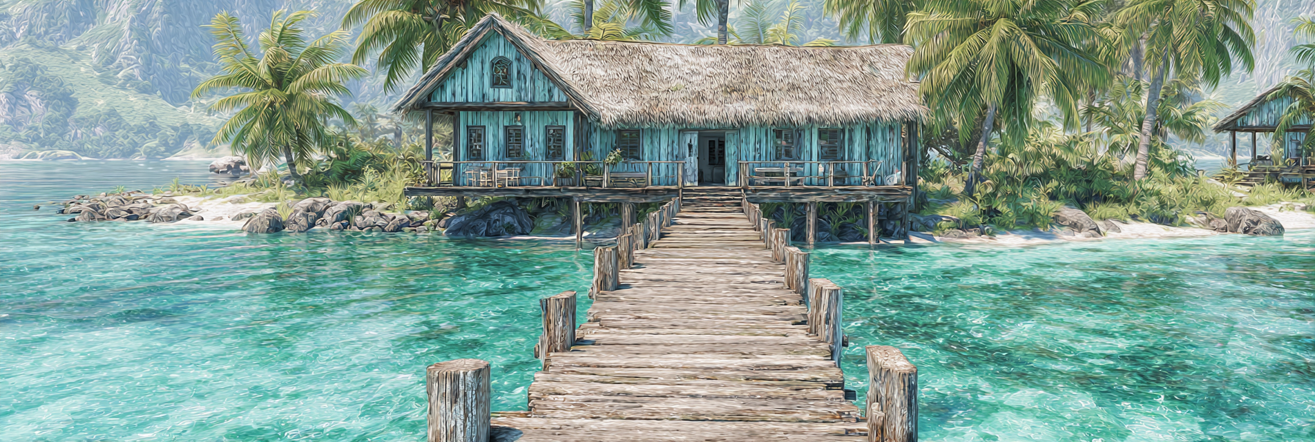 Inselwelt Karibik Tropischer Bungalow Uber Dem Wasser Mit Pier | Inselwelten und Karibik | Laender und Reisen