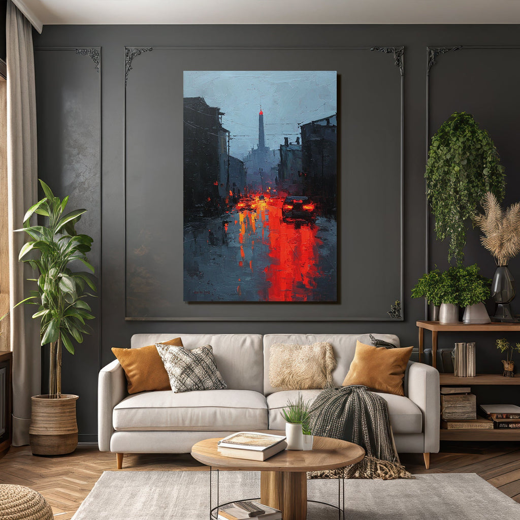 Dunstige Stadtszene Im Regen