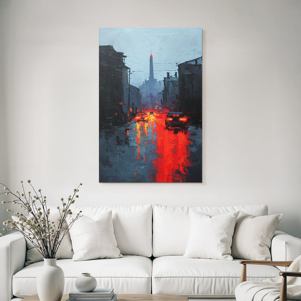 Dunstige Stadtszene Im Regen