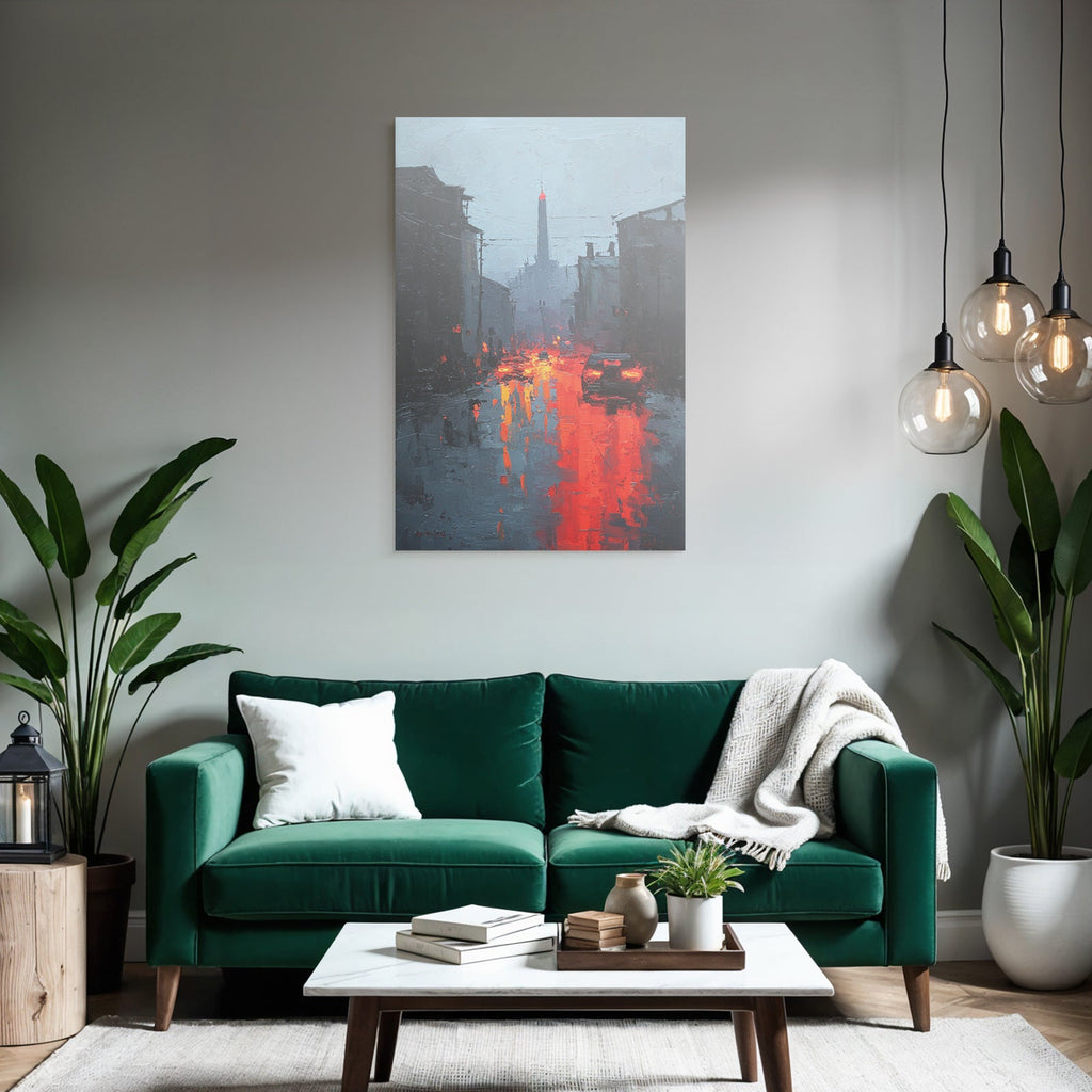 Dunstige Stadtszene Im Regen