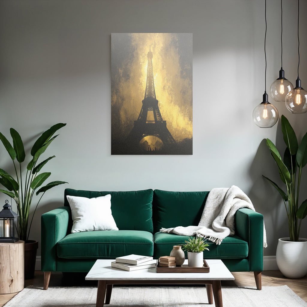 Eiffelturm Dramatische Goldene Silhoütte Kunst