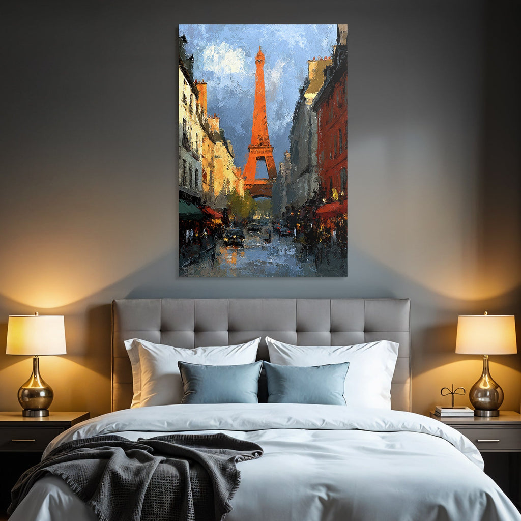 Gemalter Eiffelturm Strassenszene Impressionistisch Bunt Spiegelungen