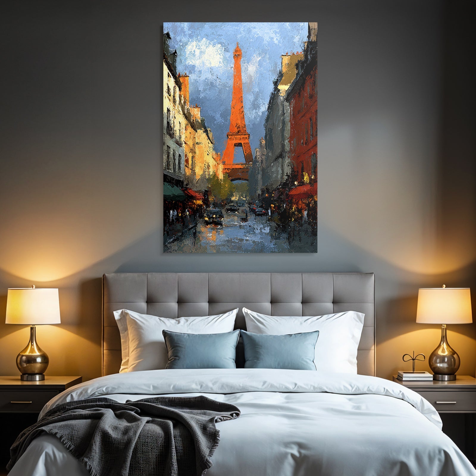 Gemalter Eiffelturm Strassenszene Impressionistisch Bunt Spiegelungen