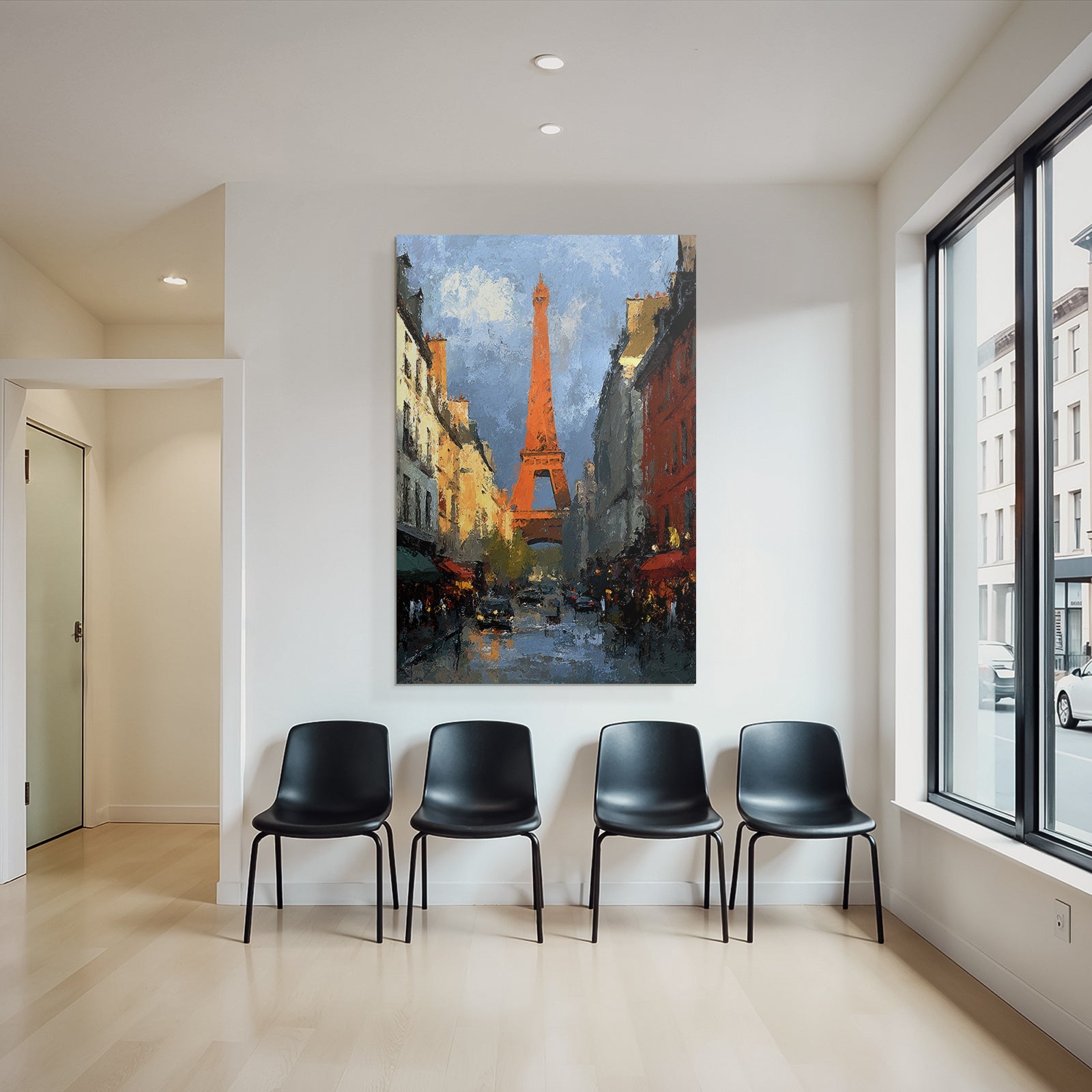 Gemalter Eiffelturm Strassenszene Impressionistisch Bunt Spiegelungen