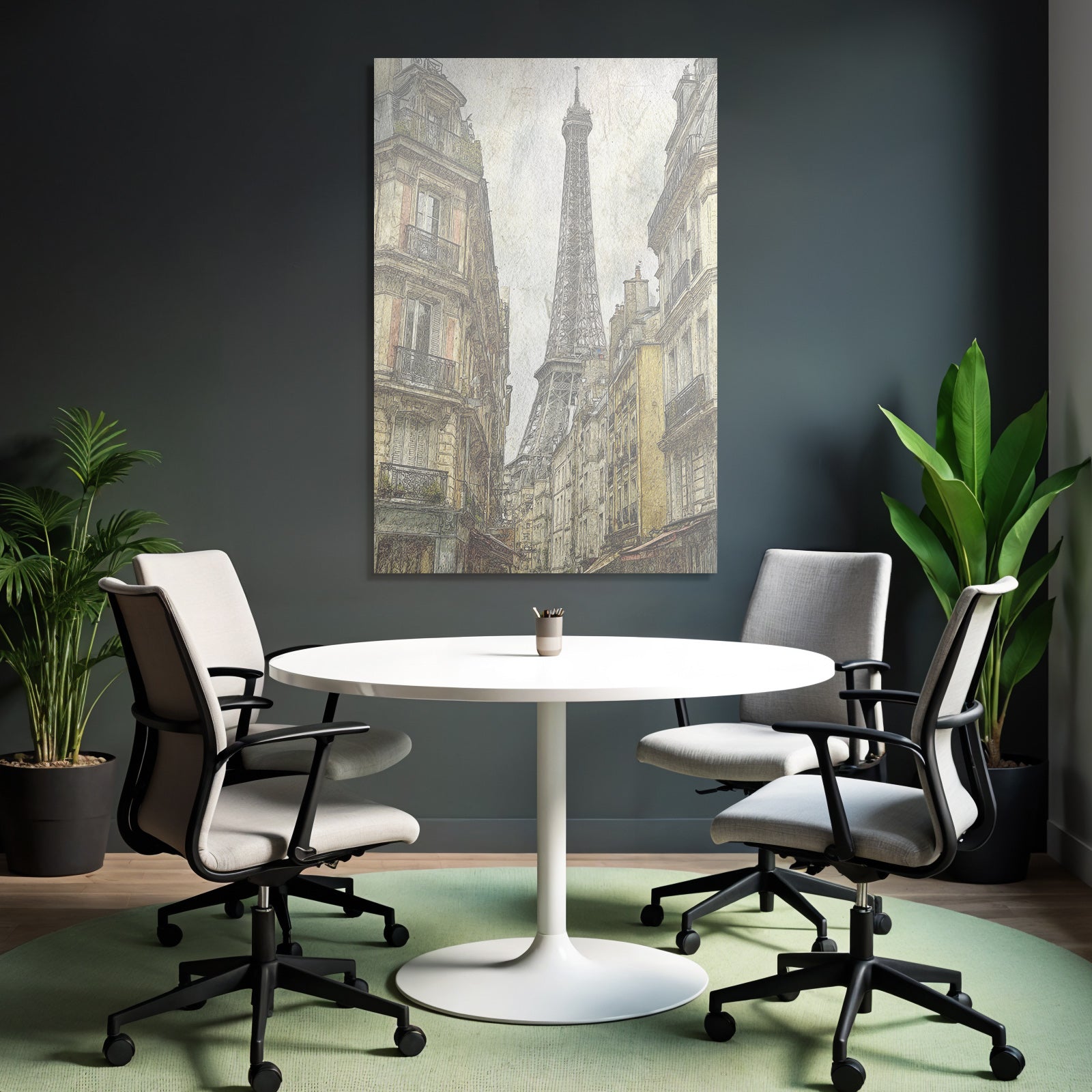 Historische Strassenszene In Paris Mit Eiffelturm Im Hintergrund