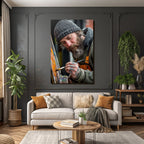 Maler Mit Bart Und Strickmütze Malt Farbenfrohe Leinwand Im Atelier