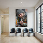 Maler Mit Bart Und Strickmütze Malt Farbenfrohe Leinwand Im Atelier