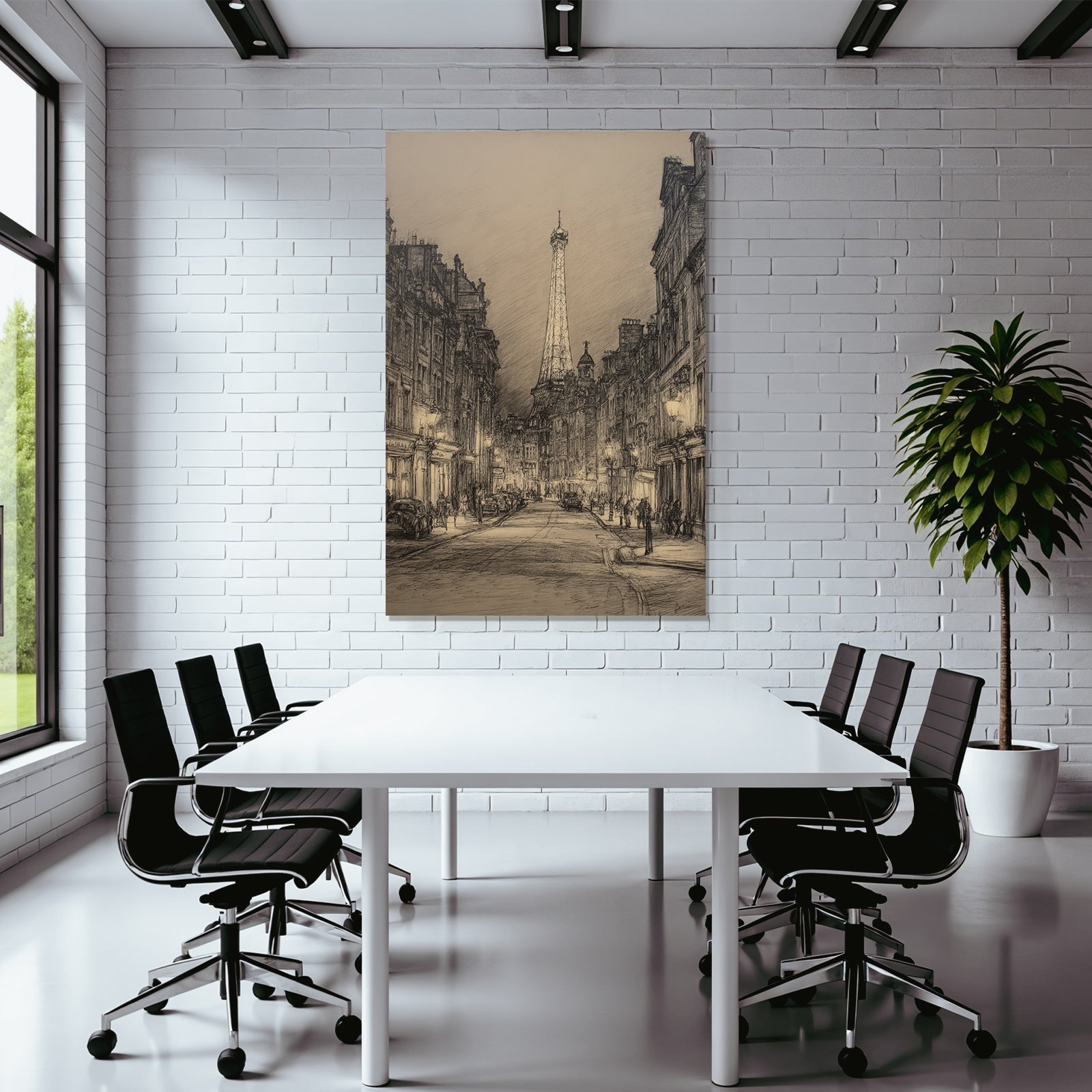 Nachtstrasse In Paris Mit Eiffelturm Und Oldtimern