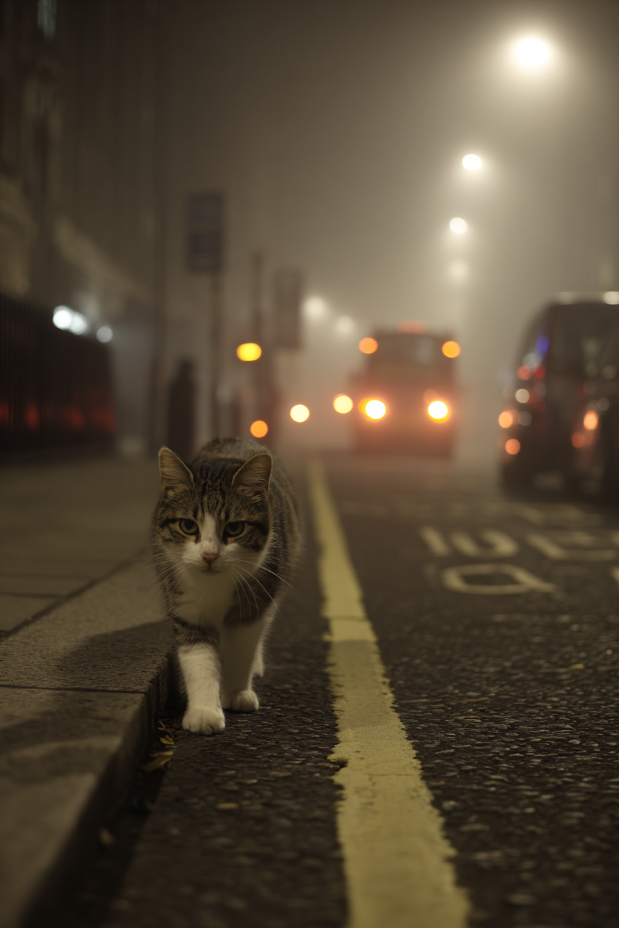 Nebelige Strassenszene Mit Katze | Staedtekunst | Laender und Reisen
