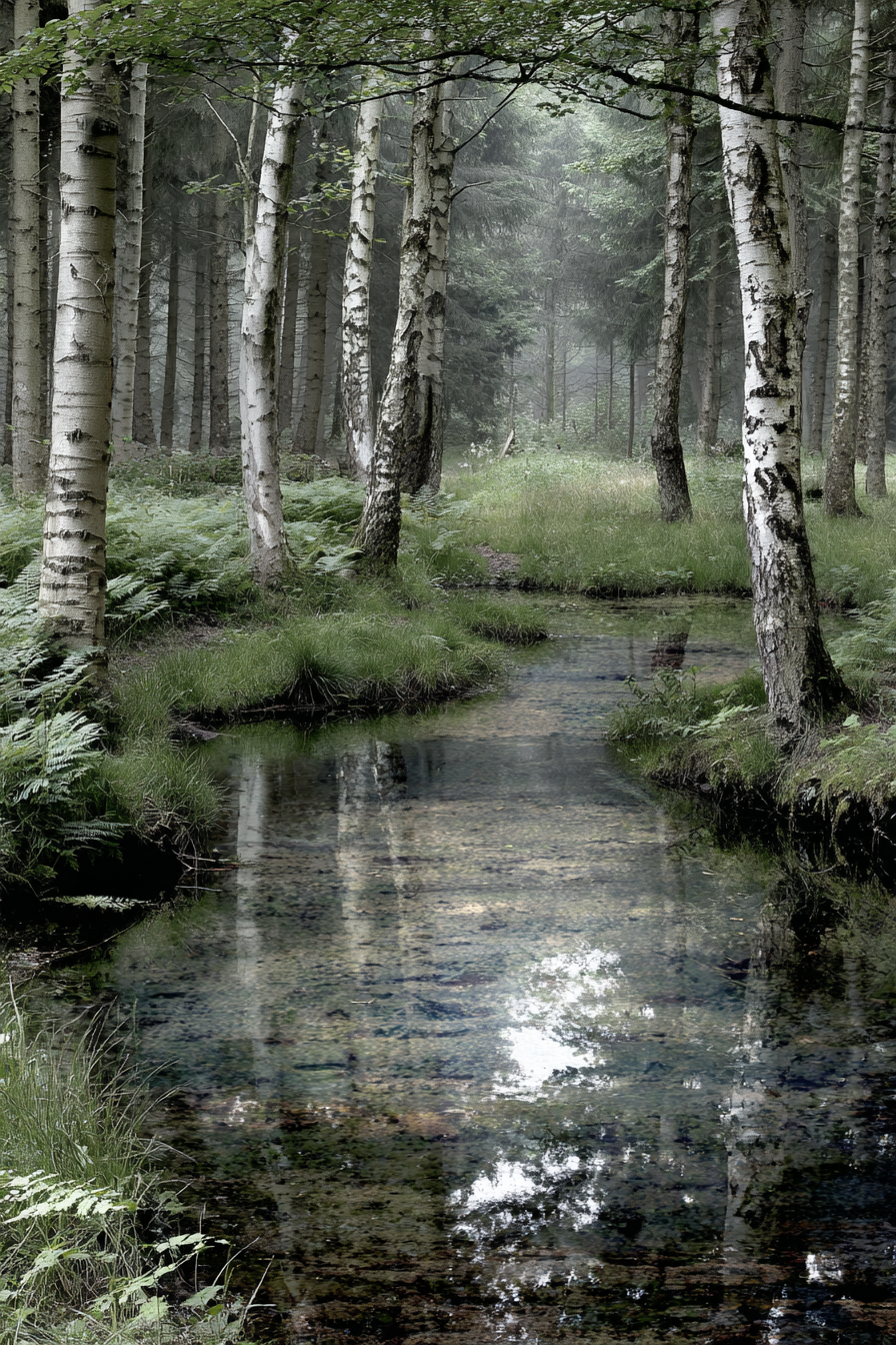 Nebelwald Mit Bach Und Farnen | Staedtekunst | Laender und Reisen