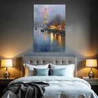 Nebliges Paris Aquarell Mit Eiffelturm Und Spiegelung In Der Seine