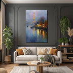 Nebliges Paris Aquarell Mit Eiffelturm Und Spiegelung In Der Seine