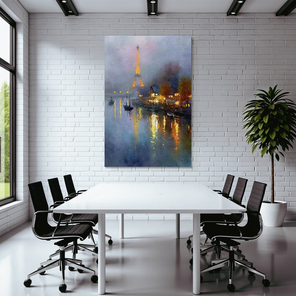 Nebliges Paris Aquarell Mit Eiffelturm Und Spiegelung In Der Seine