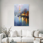 Nebliges Paris Aquarell Mit Eiffelturm Und Spiegelung In Der Seine