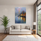 Nebliges Paris Aquarell Mit Eiffelturm Und Spiegelung In Der Seine