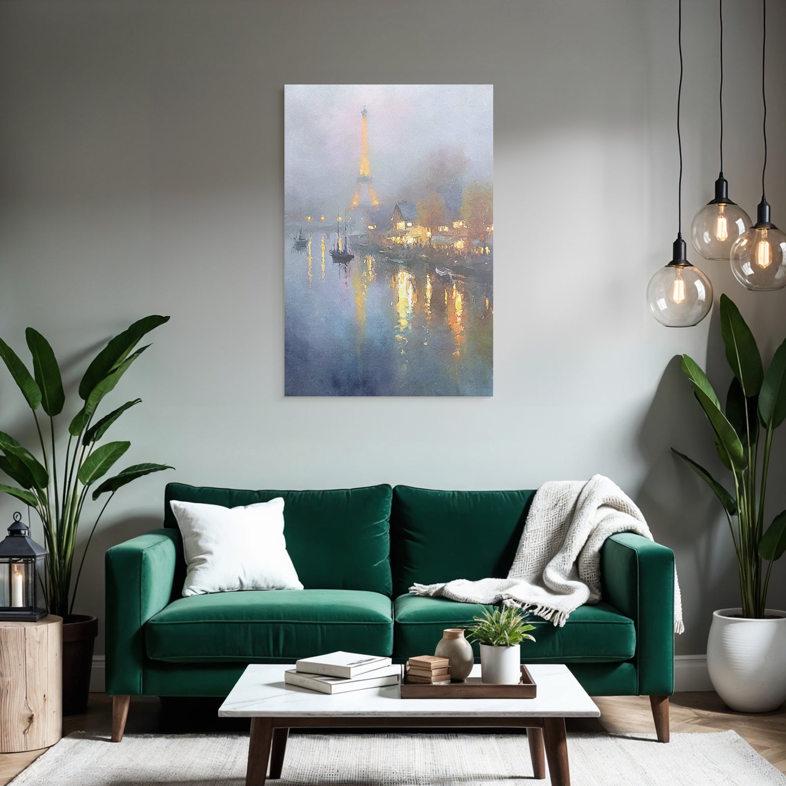 Nebliges Paris Aquarell Mit Eiffelturm Und Spiegelung In Der Seine