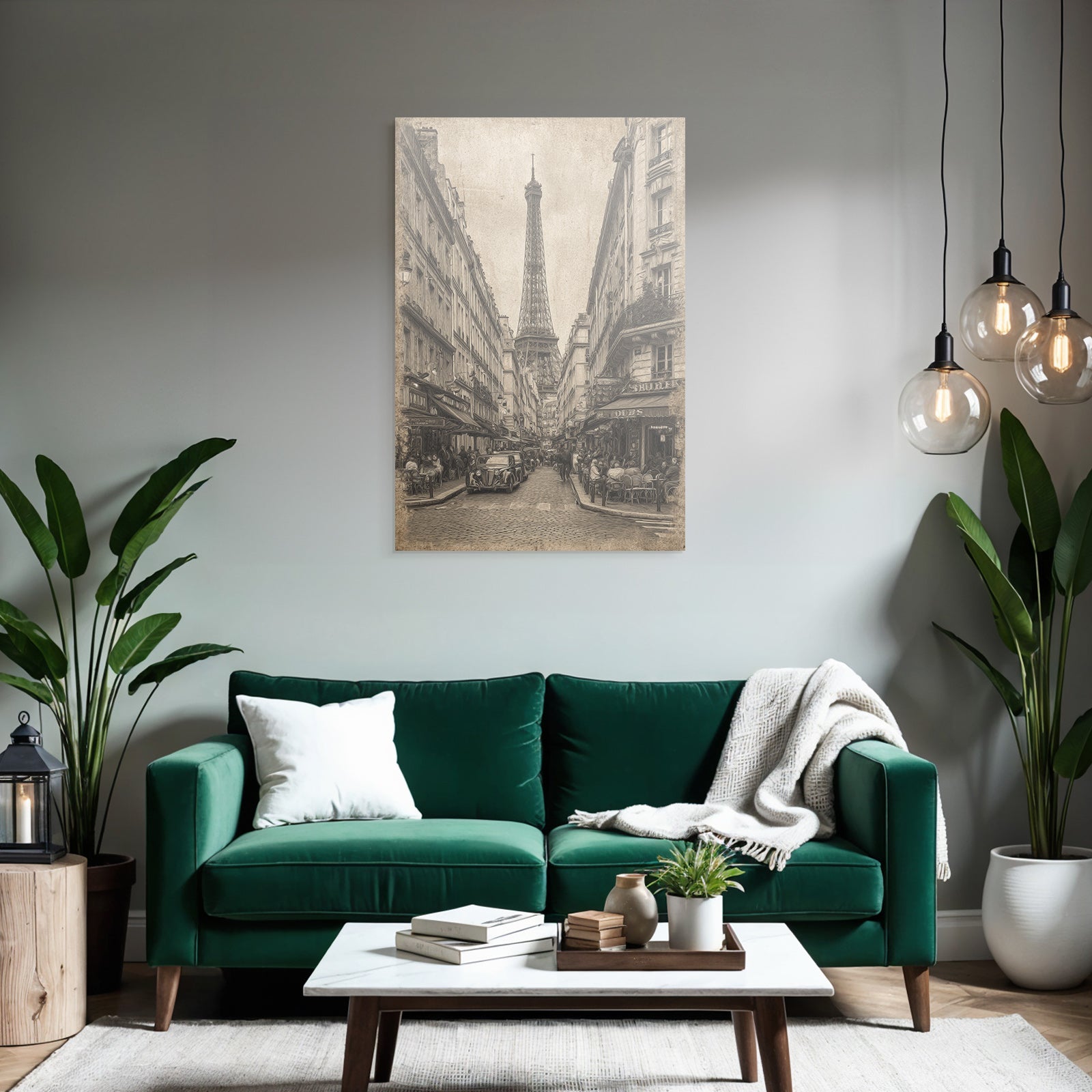 Pariser Strassenszene Mit Eiffelturm Im Sepia Stil Und Oldtimerautos