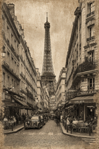 Pariser Strassenszene Mit Eiffelturm Im Sepia Stil Und Oldtimerautos | Staedtekunst | Laender und Reisen