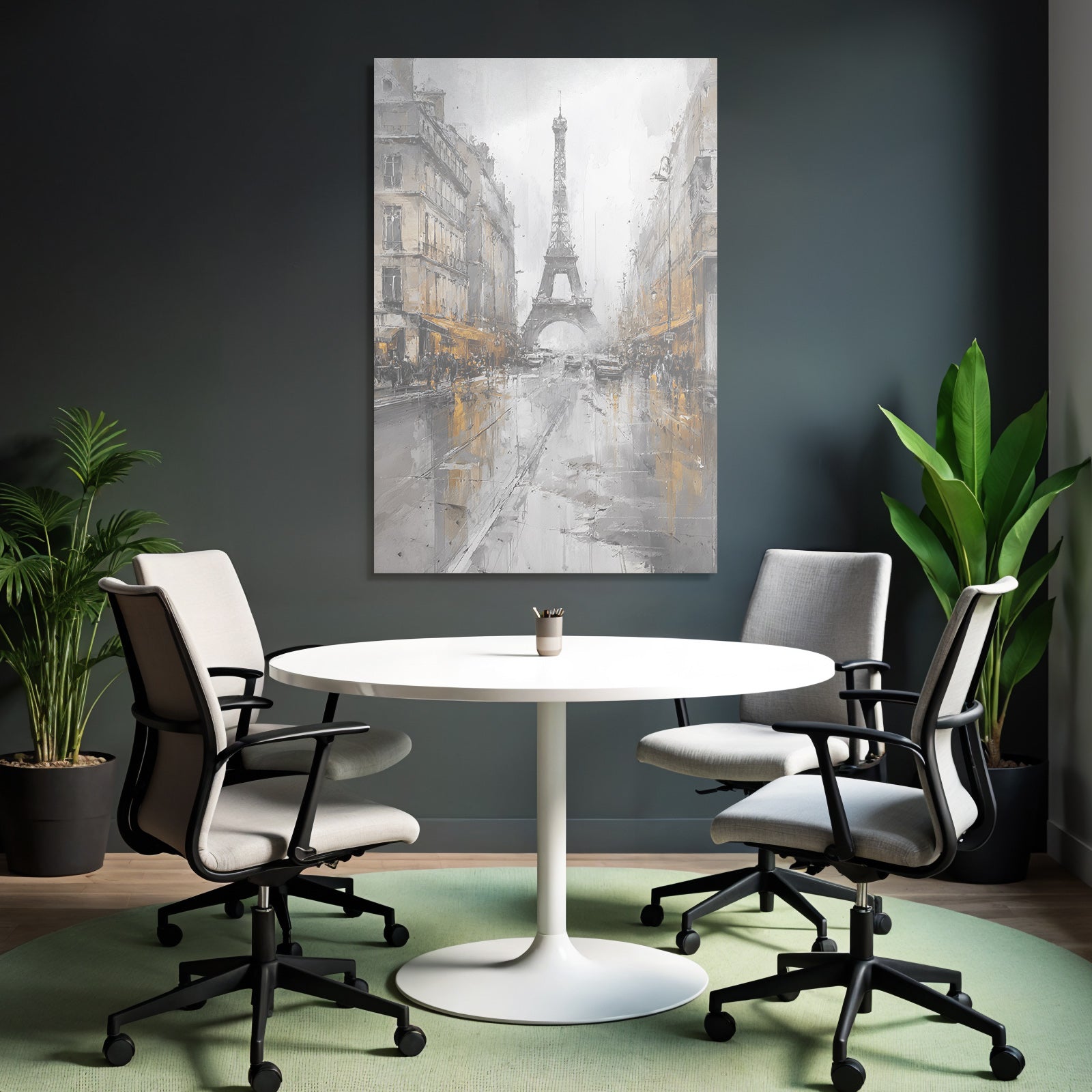 Regennasse Paris Strasse Mit Eiffelturm Im Abstrakten Stil