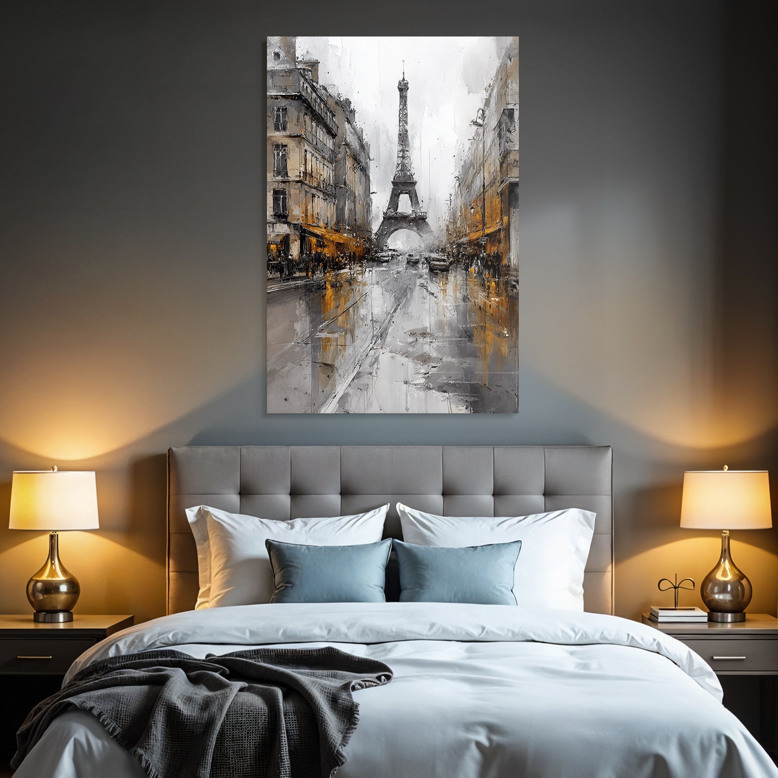 Regennasse Paris Strasse Mit Eiffelturm Im Abstrakten Stil