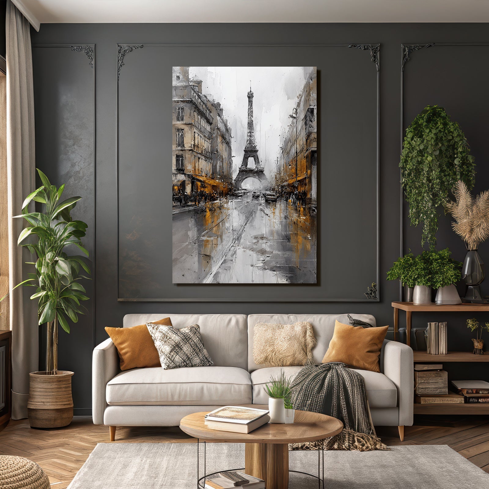 Regennasse Paris Strasse Mit Eiffelturm Im Abstrakten Stil