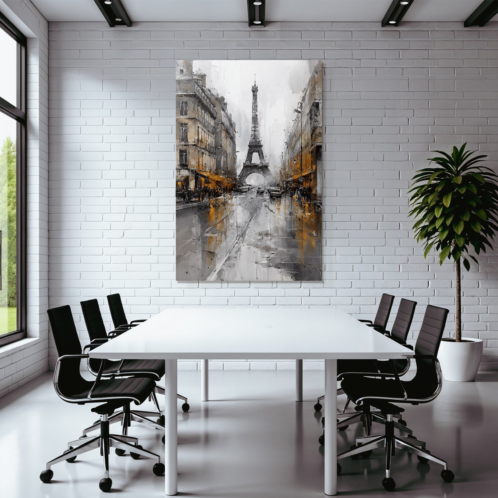 Regennasse Paris Strasse Mit Eiffelturm Im Abstrakten Stil