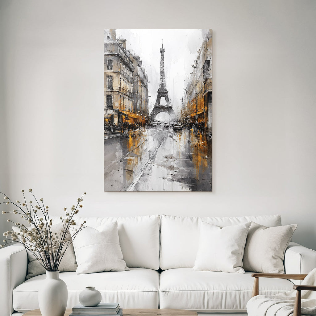 Regennasse Paris Strasse Mit Eiffelturm Im Abstrakten Stil