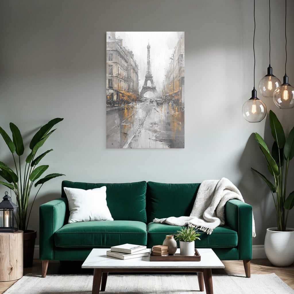 Regennasse Paris Strasse Mit Eiffelturm Im Abstrakten Stil