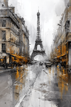 Regennasse Paris Strasse Mit Eiffelturm Im Abstrakten Stil | Staedtekunst | Laender und Reisen