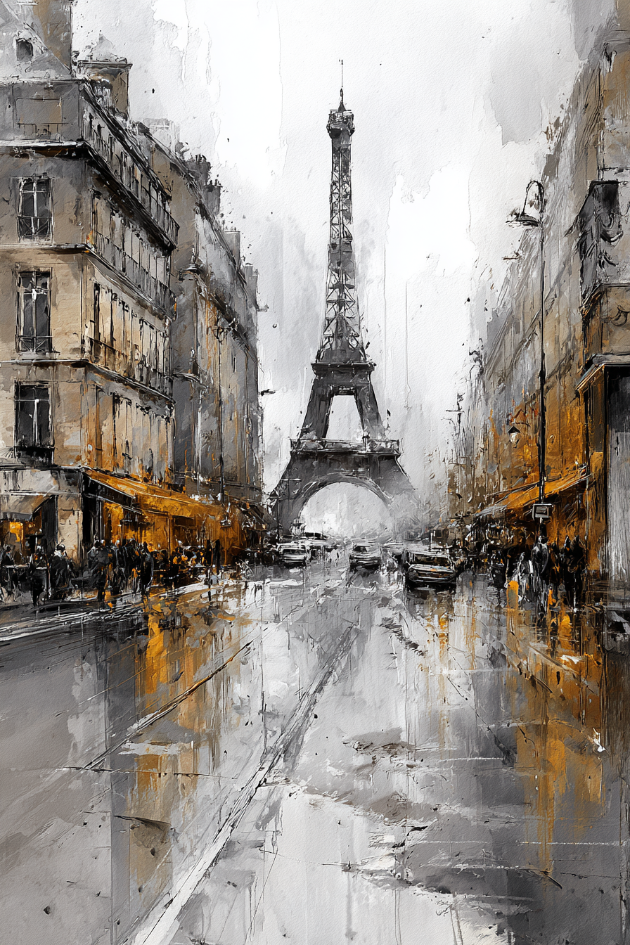 Regennasse Paris Strasse Mit Eiffelturm Im Abstrakten Stil | Staedtekunst | Laender und Reisen