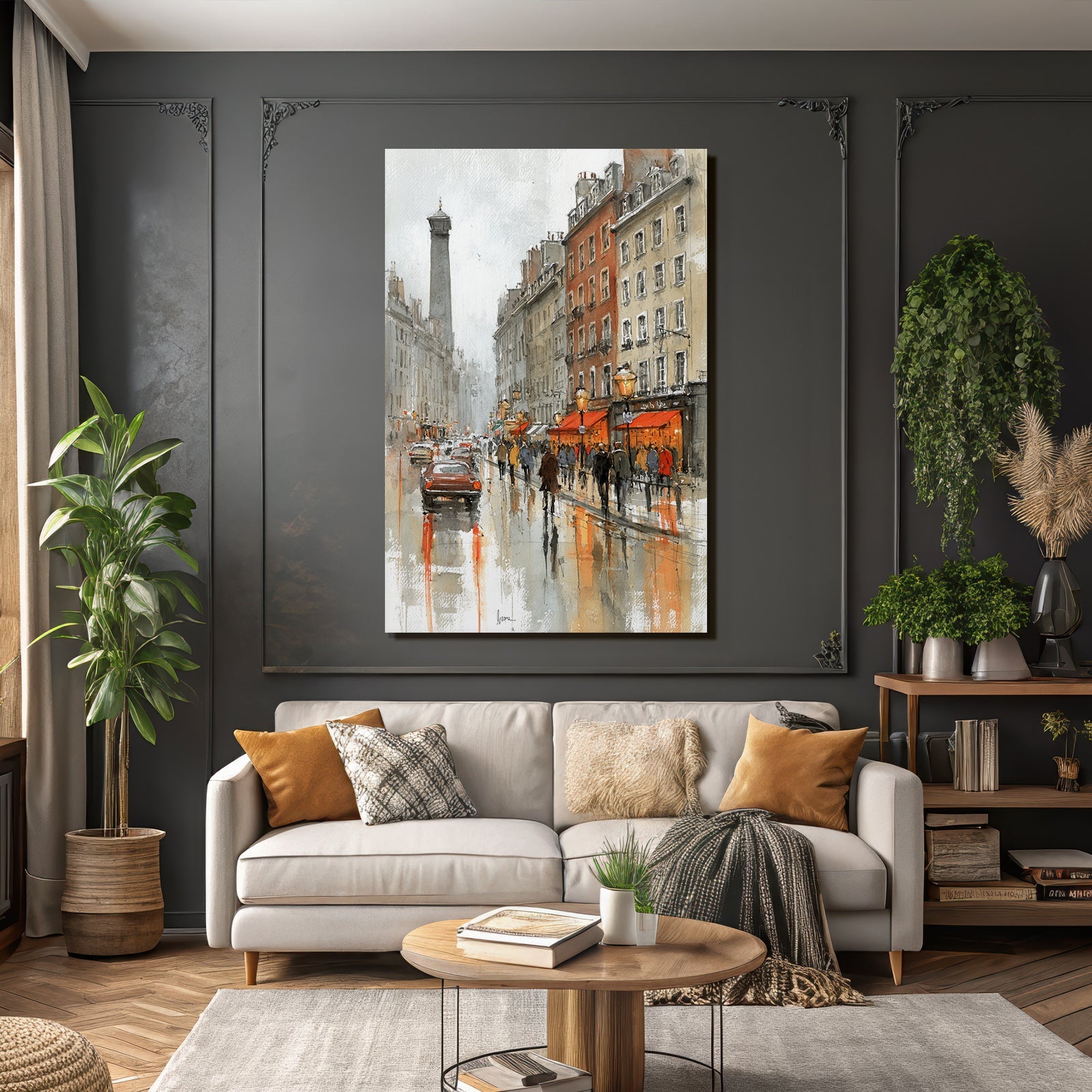 Regnerische Stadtstrasse Mit Auto Und Warmen Schaufensterlichtern Reflexionen