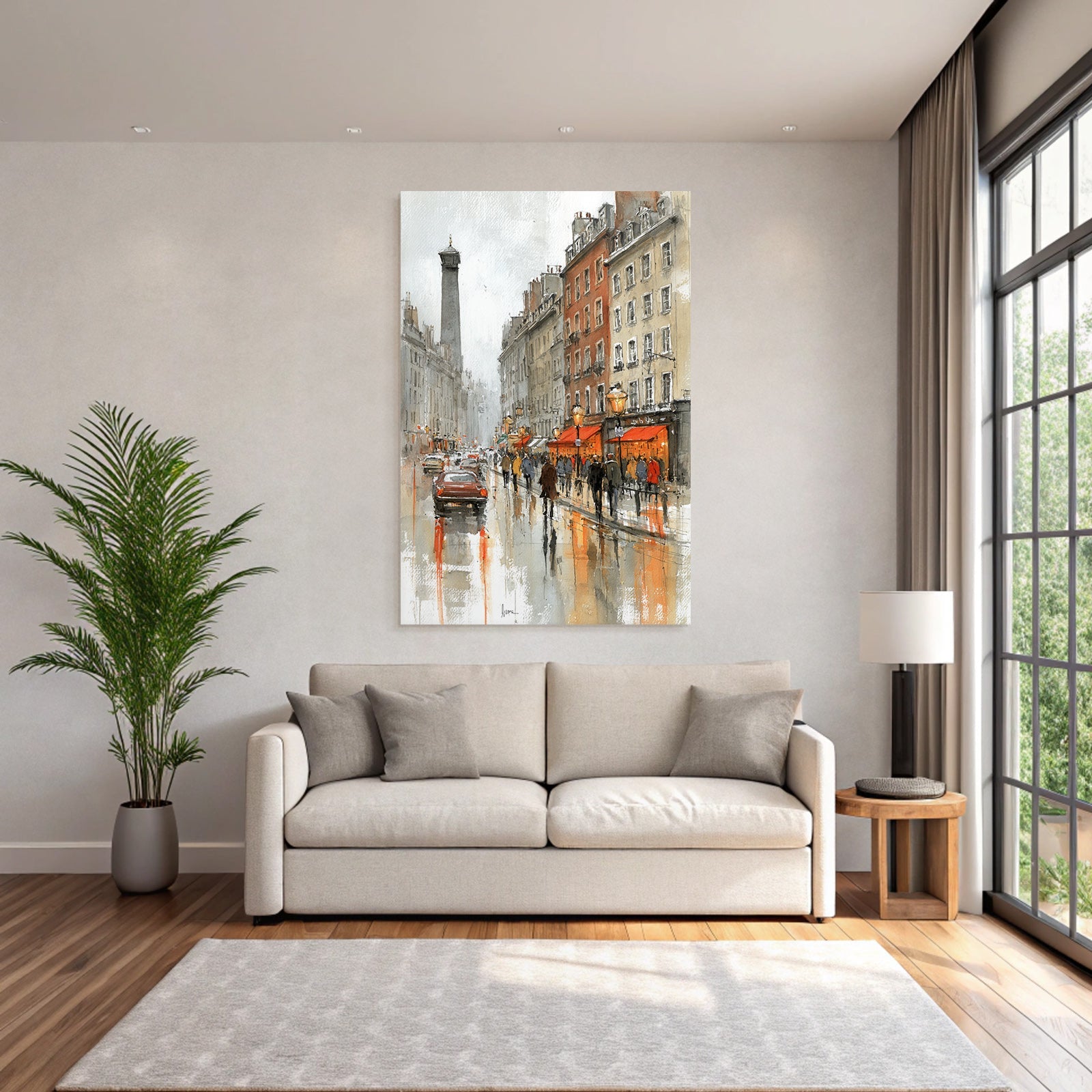 Regnerische Stadtstrasse Mit Auto Und Warmen Schaufensterlichtern Reflexionen