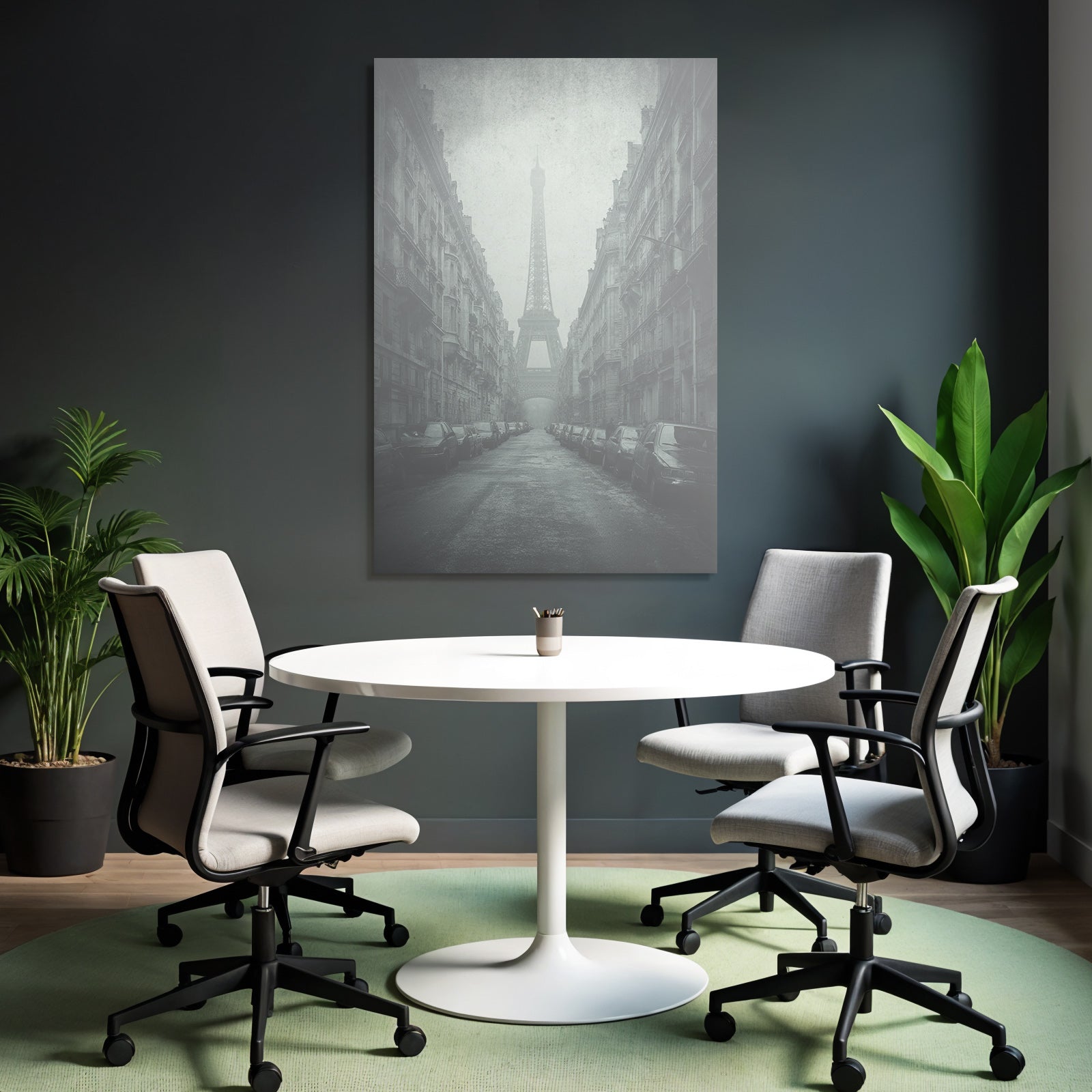 Vernebelte Pariser Strasse Mit Eiffelturm
