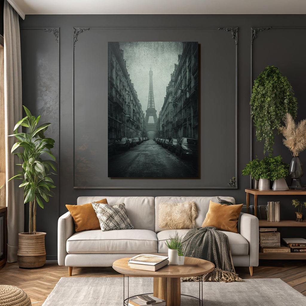 Vernebelte Pariser Strasse Mit Eiffelturm