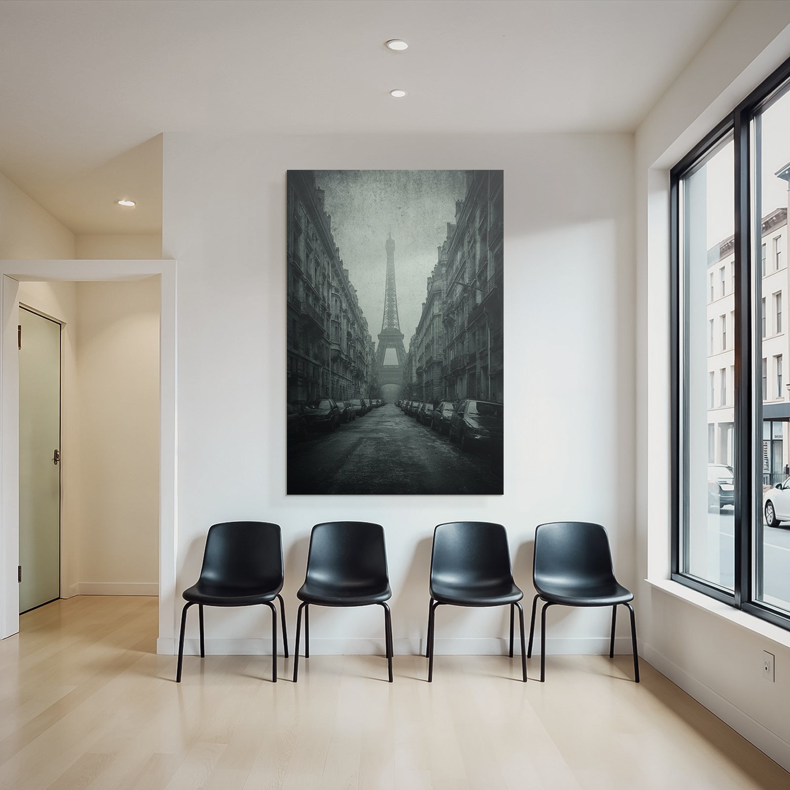 Vernebelte Pariser Strasse Mit Eiffelturm