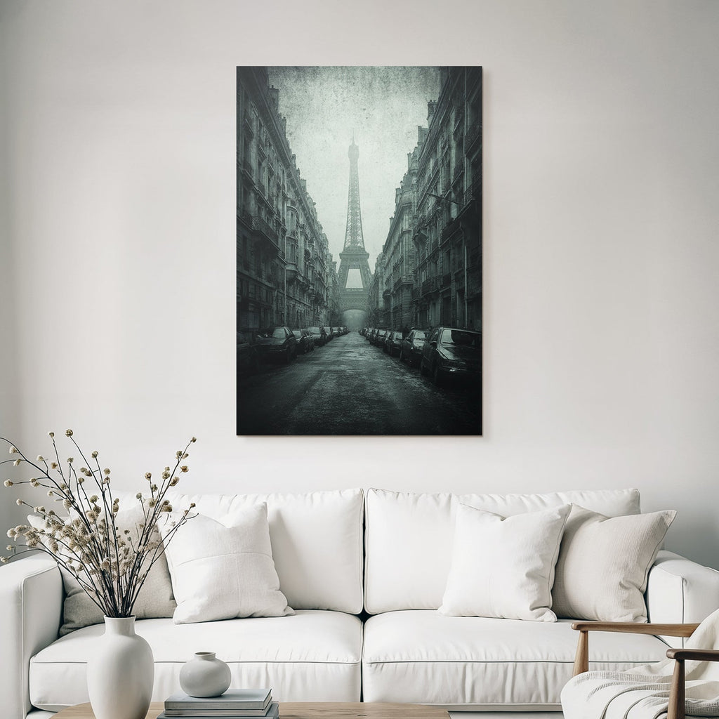 Vernebelte Pariser Strasse Mit Eiffelturm