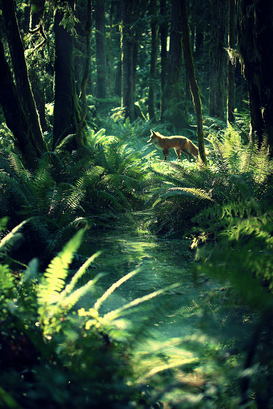 Verzauberter Wald Mit Fuchs Und Spiegelndem Wasser | Staedtekunst | Laender und Reisen