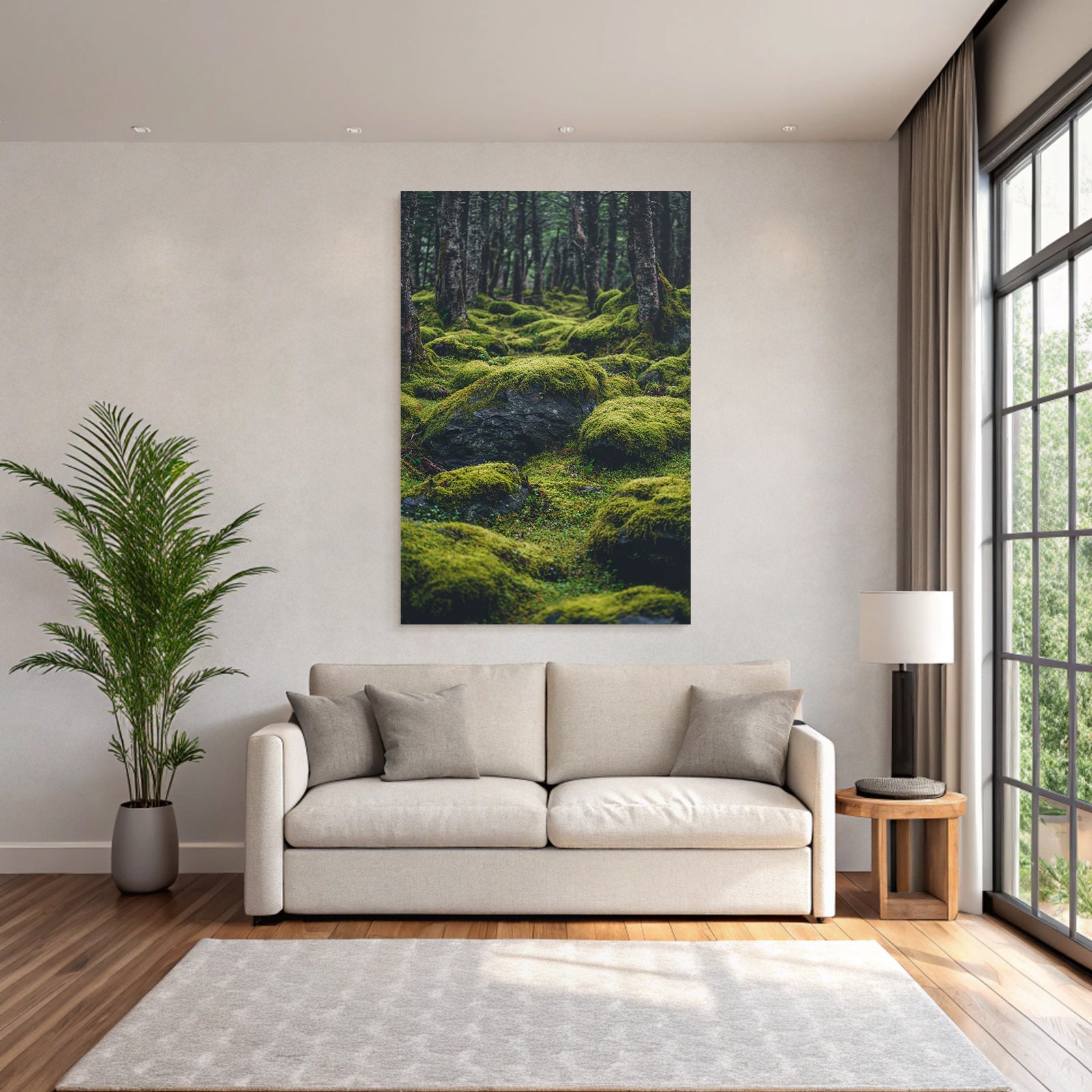 Wald Mit Moosbedeckten Felsen Und Boden
