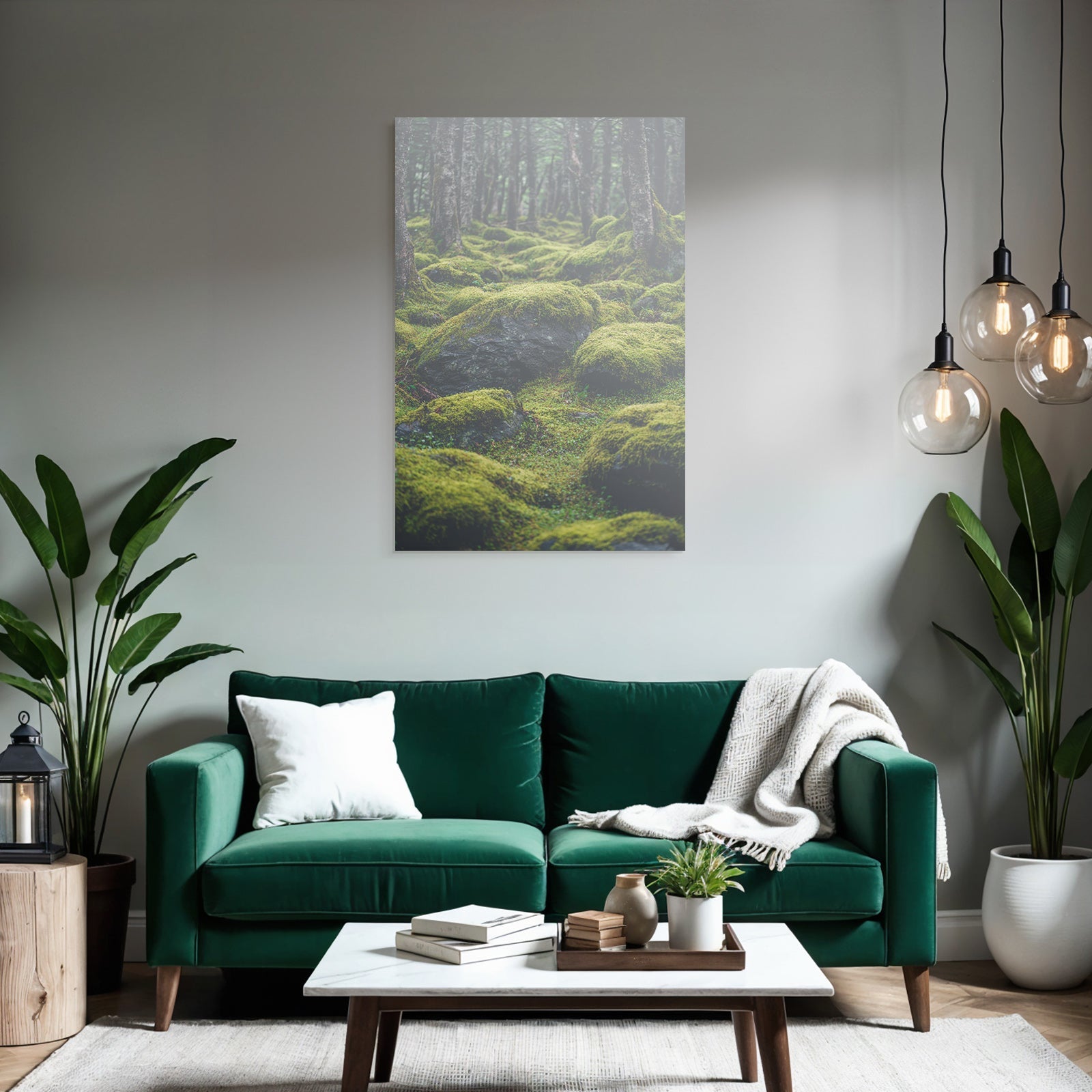 Wald Mit Moosbedeckten Felsen Und Boden